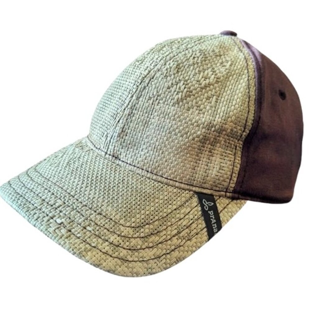Prana Dad Hat Gorpcore Baseball Canvas Straw Weave Flex Brown Unisex